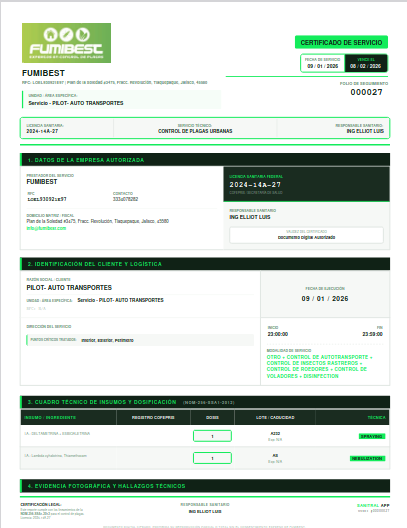 Formato de reporte digital de control de plagas listo para enviar